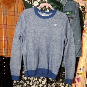 Hollister Blue and White Knit Pullover Sweater S